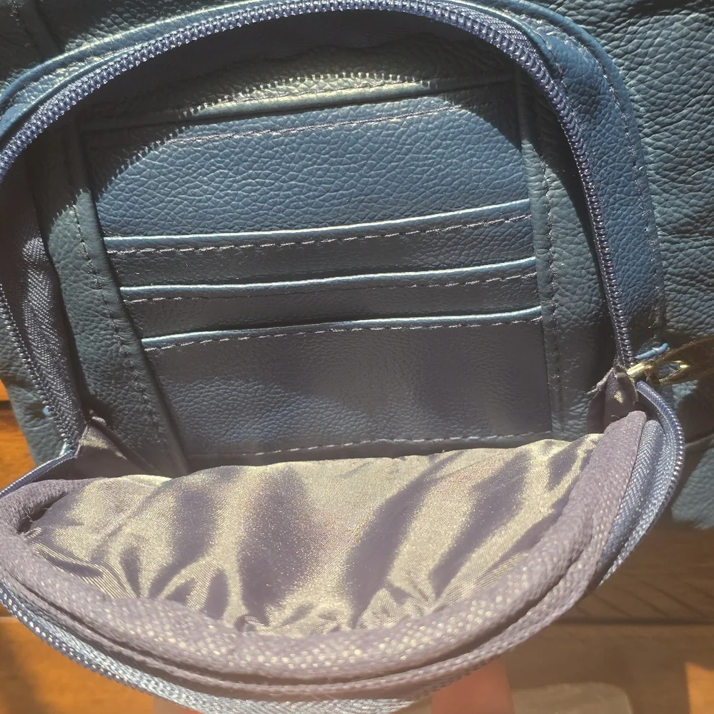 MAZE Exclusive Blue Genuine Leather Crossbody Organizer Bag | Multi-Zip Purse
